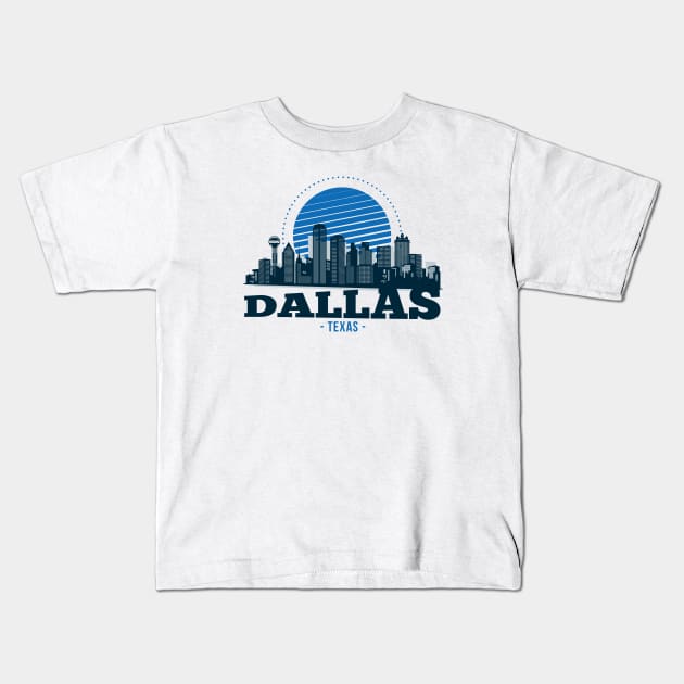 Retro Dallas, Texas Skyline Kids T-Shirt by SLAG_Creative